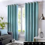 Fusion Sorbonne-100% Cotton Pair of Eyelet Curtains, Fabric, Duck Egg, 90" Width x 90" Drop (229 x 229cm)