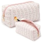 Floral Makeup Bag,Soft Fuzzy Cosmetic Pouch Puffy Travel Toiletry Bag,Multi-Functional Coquette Cosmetic Bag,Aesthetic Makeup Brushes Storage Bag for Women Girls Girlfriends (Small Pink Flowers)