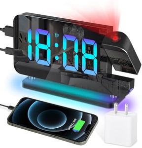 EVILTO Projection Alarm Clock, Digital Colorful Clock with 180° Rotatable Projector, Mirror Clocks with RGB Night Light,Snooze,12/24H, Dual Charger Port, Auto Dimmer, LED Desk Clock for Bedroom