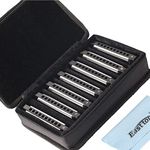 East top Harmonica set of 7, 10 Holes blues harmonica set, 20 Tones Blues harp mouth organ Diatonic Harmonica set For Adults, Professional Players and Students, as a gift