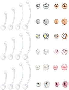 VCMART Pregnancy Belly Button Rings 14G Plastic Belly Button Rings for Pregnancy Long Bar 18-38mm Sport Maternity Bioplast Belly Navel Button Ring Retainer with Replacement Balls Mix Style