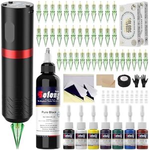 Solong set ProFi Wireless Smart Screen Tattoo set machine avec 40 aiguilles de tatouage 120ml encre de tatouage noir Set de tatouage complet SLE92KITBEU-2