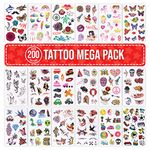 Temporary Tattoos Pack for Kids Children Boys Girls - OVER 200 Tattoos to use on Body Arm Hands Neck Face Legs - 18 Sheet Designs including Tribal Butterfly Skull Dragon Car Bird Unicorn Princess