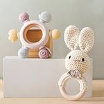 Wooden Baby Rattle Crochet Bunny an