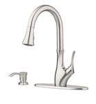 Pfister Tegley Stainless Steel Kitchen Faucet w/Pull Down Sprayer & Soap Dispenser, High Arc Kitchen Sink Faucet w/Pull Out Spray Head, Home Décor, Kitchen Faucets w/Optional Deckplate, 1 to 4-Hole