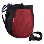 Rhino Valley Climbing Chalk Bag, No Leak Drawstring Chalk Bag with Adjustable Belt, Carabiner Clip and Zippered Pockets Chalk Bag for Climbing, Cross Fit, Weight Lifting & More - Black & Red