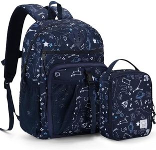 VASCHY Mochila Escolar Niño Niña 2 Piezas, 2 en 1 Sets de Mochila Infantil con Bolsa Almuerzo Mochila Sets de Útiles Escolares para 5-9 Años Juego de Mochila con Bolsa Térmica, Universo Azul