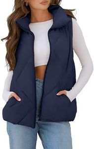 MEROKEETY Womens 2024 Puffer Vest Sleeveless Zip Up Quilted Coat Stand Collar Gilet Jacket With Pockets, Navy, Large