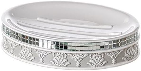 Creative Scents Mirror Damask Soap Dish for Bathroom, Decorative Dry Bar Holder, Best Dishes for Sink/Bath/Shower Decor (Gray & White)