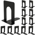 HAKZEON 12 Pack 6 Pairs Book Ends, Black Metal Decorative Bookends with Non-slip Base, Heavy Duty Metal Bookends Holder for Shelves