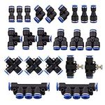 22 Pcs Push to Connect Fittings Kit, 1/4" 6mm Od Quick Release Connectors, 3 Elbows, 3 Union Tee, 3 Y Splitters 3 Straight Unions, 3 Reducer Unions, 3 Cross Unions, 2 Hand Valves, 2 Manifold