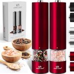 Electric Salt and Pepper Grinder Set - Battery Operated Stainless Steel Mill with Light (Pack of 2 Mills) - Automatic One Handed Operation - Electronic Adjustable Shakers - Ceramic Grinders