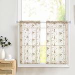 Lazzzy Window Room Darkening Tier Sheer Curtains - Floral Embroidery Semi Curtains Rod Pocket Window Treatment Curtains/Drapes (Beige, 2 Panels, 26W by 24L inches)