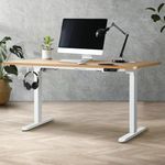 Oikiture 140cm Standing Desk Height Adjustbale Sit Stand Desk with Single Motorised Electric Fram for Home Office OAK and White