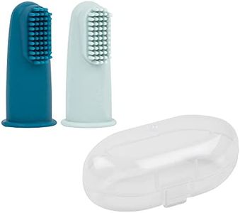 Nattou Brosses à Dents en Silicone pour Bébé , 2x Brosses à Dents de Doigt Pour Bébés Et Tout-Petits, 1x Étui de Protection, Sans BPA, Silicone, Bleu