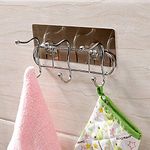 SEMITO Self Adhesive Hooks Rail for Wall to Hang Clothes, Towel, Keys, Purses and Coats Stainless Steel Material Multipurpose Use Bathroom Hook Bedroom Hook Silver Pack of 1