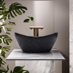 OBCO Ceramic Wash Basin | Counter Top sink | Bathroom Sink | Vessel Sink | Table Top sink | Over count basin For Bathroom | 15.5 X 14X 7 Inches | Black Marble Designer Basin | Glossy Finish (OBCO-22)