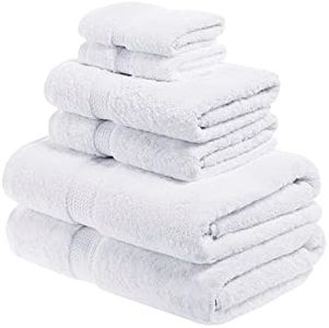 Superior 900 GSM Luxury Bathroom 6-Piece Towel Set, Made of 100% Premium Long-Staple Combed Cotton, 2 Hotel & Spa Quality Washcloths, 2 Hand Towels, and 2 Bath Towels - White