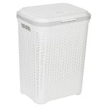 URBNLIVING 55L Plastic Rattan Dirty Laundry Clothes Washing Bin Basket Storage Organiser (White)