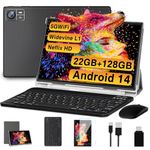 Newest Tablet 10 Inch Android 14 Octa Core T606 |22GB RAM + 128GB ROM (1TB TF) | 8000 mAh | 5G + 2.4G WiFi | FHD | BT5.0 | GPS | 8MP + 5MP | Type C, Touch Tablet with Case, Keyboard and Mouse - Black