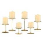 Pillar Candle Holders Candelabra Gold - Set of 6 Candle Stand Iron Plate Minimalism Modern Home Mantel Dinning Table Decorations Centerpiece for Wedding, Party, Housewarming, Events