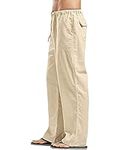 YAOHUOLE Men's Solid Colors Linen Pants Regular Fit Casual Yoga Pants Straight Legs Trousers Khaki 2XL