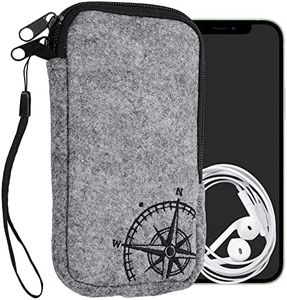 kwmobile Funda Universal Compatible con L - 6,5" - Carcasa de Fieltro con diseño Bordado y Cremallera - de Aguja magnética Negro/Gris Claro