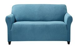 Home Beyond & HB design - Stretch Sofa Covers Slipcovers 2 Seater - Spandex Jacquard Fabric Couch Sofa Cover with Elastic Bottom - Furniture Protectors - (Loveseat 57-70 Inches Wide, Stripe Dark Blue)