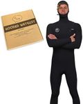 Ho Stevie! Men’s 5/4mm Hooded Surfing Wetsuit - Chest Zip Fullsuit with Hood - Warm Superstretch Neoprene w/GBS Seams (Black 5/4mm, LS (Large Short))