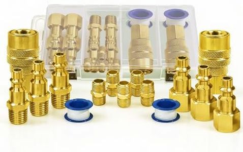 15-PC Air Compressor Hose Fitting Kit with Storage Case, 1/4" NPT Quick Connect Fittings, Solid Brass High-Flow Connectors, 3 Male & 3 Female Plugs + 5 Male-to-Male