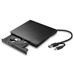 External DVD Drive, USB 3.0 & Type-C Portable Player, External CD/DVD Burner, CD DVD +/-RW Drive, Compatible with Laptop, MacBook, Windows, Linux PC