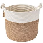 Goodpick Jute Rope Basket with Handle Woven Basket for Baby Laundry Basket Wicker Basket Toy Basket Blanket Storage Nursery Decor Basket Soft Storage Bins, 15'' × 15'' × 14.2''