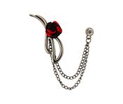 Knighthood Red and Black Rose with Silver Bow Metal Ribbon Detailing Brooch for Men