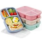 4 Pack Bento Lunch Box - BPA-Free Reusable Bento Box Kids Adult -3-Compartment Meal Prep Container with Lids - Lunch Box for Kids, Toddler, Adults - Suitable for School, Company, and Travel