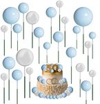 66pcs Balloon Cake Topper, Foam Balls Cake Toppers Mini Balloon Cake Picks Round Pearl DIY Cake Insert Cupcake Topper for Birthday Party Wedding Baking Cake Decoration (Blue)