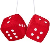 Soleebee Pair Fuzzy Plush Dice Car Hanging Ornament, Red with White Dots Soft Plush Dice Car Decoration Car Rear View Mirror Hanging Accessories (Red A)