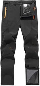 CARWORNIC Men's Hiking Ski Trousers Fleece Lined Soft Shell Waterproof Snow Outdoor Snowboard Pants with Ankle Zipper, Black, 38W / 32L