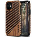 TENDLIN Compatible with iPhone 11 Case Wood Grain Outside Design TPU Hybrid Case (Wood & Leather)