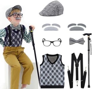 Aimeiar Kids 100th day of school costume for Boys，Old man costume for kids Boy kit，Grandpa costumes for kids Vest Set for Child，Old man dress up for kid