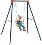 Outsunny Swing Set for Kids Outdoor Backyard, Baby Swing w/Adjustable Rope Heavy Duty A-Frame Stand for 3-8 Years Old Boys and Girls