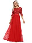 Ever-Pretty Women's Elegant 3/4 Sleeves Sequin Empire Waist A Line Chiffon Evening Dresses Red 12UK