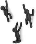 Umbra Buddy Wall Hooks –Decorative Wall Mounted Coat Hooks for Hanging Coats, Scarves, Bags, Purses, Backpacks, Towels and More, Set of 3, Black