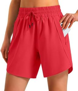 Ksmien Women's 5"/7" Athletic Running Shorts Quick Dry with Zipper Pockets