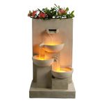 Teamson Home 74 cm 3-Tier Cascading Outdoor Water Fountain with Planter, LED Lights for Outdoor Living Spaces, Natural