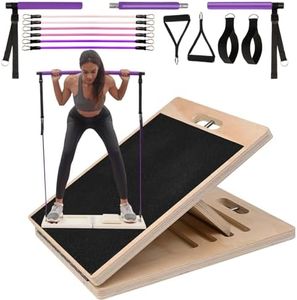 Professional Wooden Slant Board, Adjustable Incline Board and Calf Stretcher, Stretch Board.Portable Gym，Pilates Bar Kit with Resistance Bands, Multifunctional Yoga Pilates Bar with Adjustment Buckle