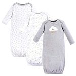 Hudson Baby Baby Girls' Cotton Gowns Nightgown, Gray Clouds 3 Pack, 0-6 Months