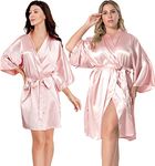 EPLAZA Women Silky Satin Robe Wedding Bridal Party Bride Bridesmaid Robes Kimono Loungewear Dressing Gowns (Pink, Tag SM)