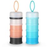 Vicloon Baby Milk Powder Dispenser, 2PCS Portable 4 Layers 120ml per Layer Translucent Compartments, Kids Baby Storage Container Stackable Pots, Snack Storage Container, Gray & Pink + Blue