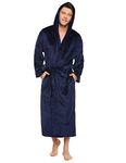 Vlazom Men Dressing Gown, Flannel Soft Bathrobe Cosy Warm Robes Fluffy Hooded Housecoat forWinter Loungewear, A-navy, XXL