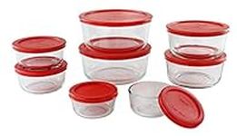 Pyrex FBA 1126079 16 Piece Simply Store Nesting Storage Set, Clear, Glass, Red